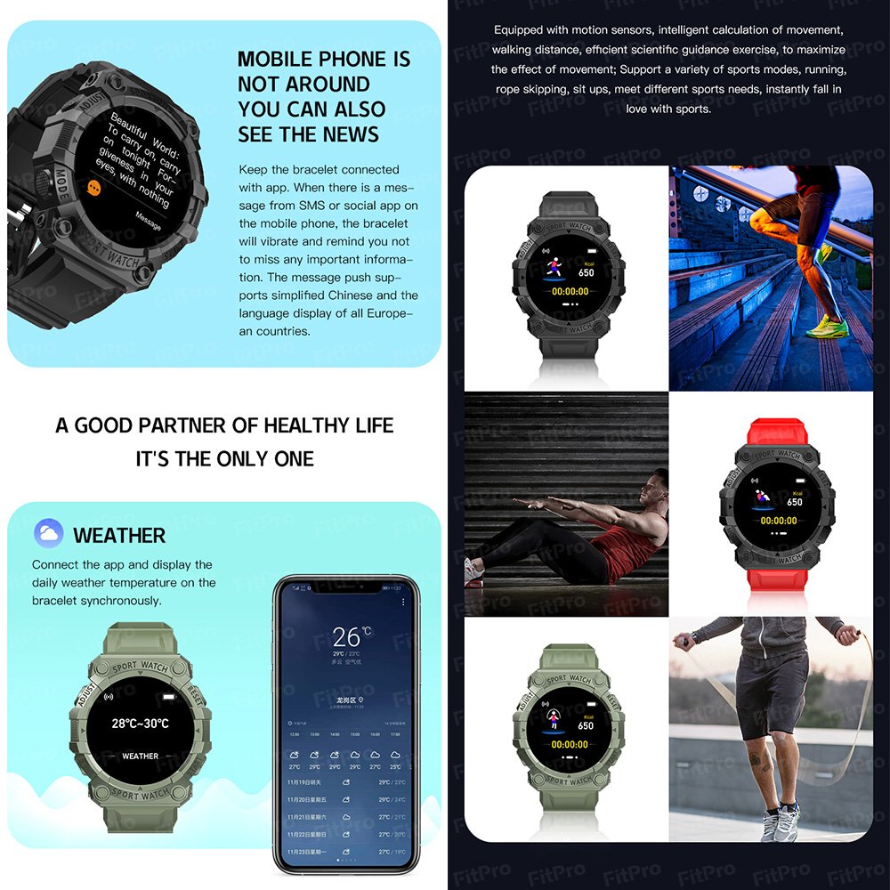 Factory OEM Outdoor Color Smart Watch Sports Bracelet Watch for Men Women Waterproof Fitness Tracker Reloje Inteligente FD68